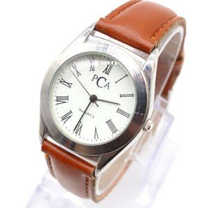 Vintage PCA Watch Unisex Silver Tone Stainless Steel Classic White Quartz Dial